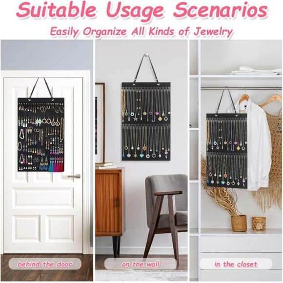 2 PC Jewelry Organizer Storage Hanging Holder Display Earrings Necklace Bracelet - Picture 2 of 7